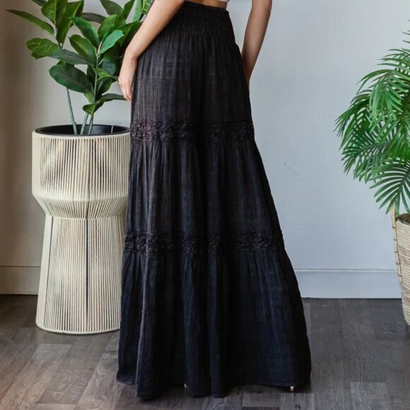 NWOT Oli & Hali Tiered Wide Leg Goth Lace Boho Smocked Pants - Picture 4 of 11